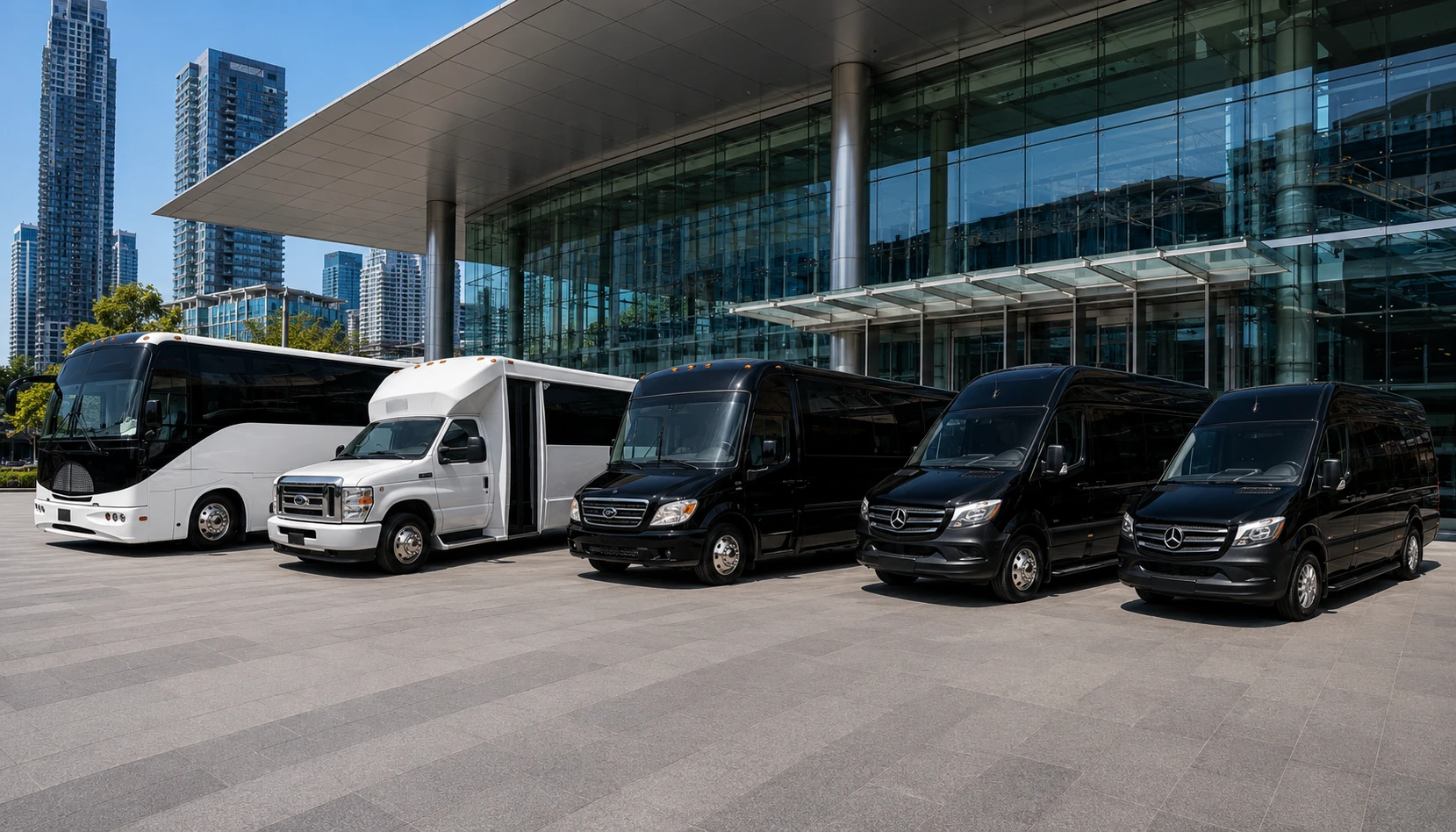 Complete fleet of Erin Mills Limousine & Luxury Coaches for corporate transportation